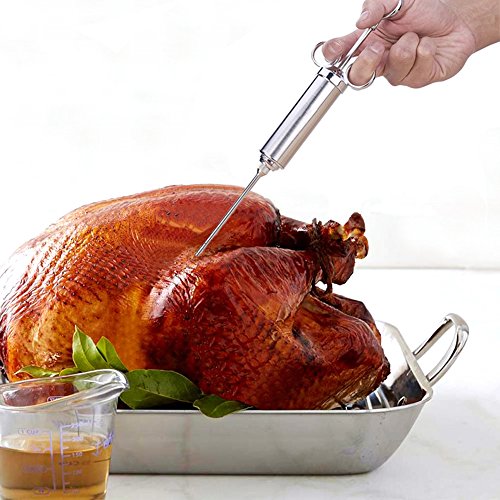 RoseFlower inyector de salsas de acero inoxidable jeringa para rellenar carne pavo pollo con salsa con jeringuilla cocina profesional inyector para carne inyector de salsas para marinar ternera