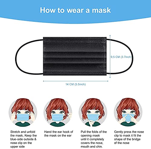 Rousig 50 PCS Mascarilla Higiénica Niños Desechables Tipo IIR, 3 Capas Transpirables con Elástico Adecuado para Niños Nero