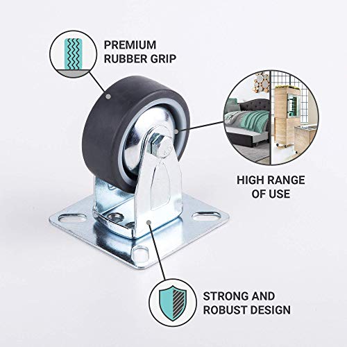 Ruedas giratorias de alta calidad de 50 mm de goma suave para muebles con placas de montaje, ruedas de rotación completa, ruedas industriales, diseño moderno (4, 2 sin frenos + 2 unidireccional)