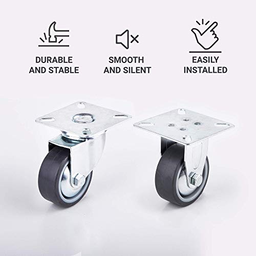 Ruedas giratorias de alta calidad de 50 mm de goma suave para muebles con placas de montaje, ruedas de rotación completa, ruedas industriales, diseño moderno (4, 2 sin frenos + 2 unidireccional)