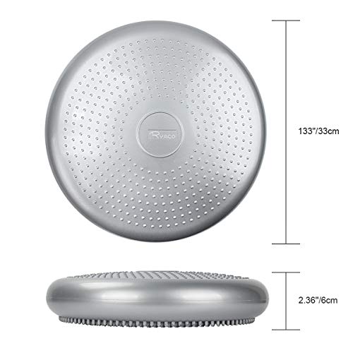 Ryaco Cojín de Equilibrio 33cm con Bomba Colchoneta para Yoga Tablero de Estabilidad Antideslizante Inflable para Fitness, Postura, Masaje (Gris)
