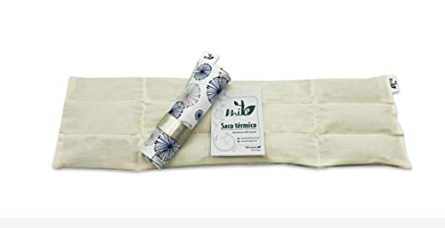 Saco térmico Mandala de semillas y hierbas con funda lavable (50cm x 16cm) Lavanda – MITE (Marino)