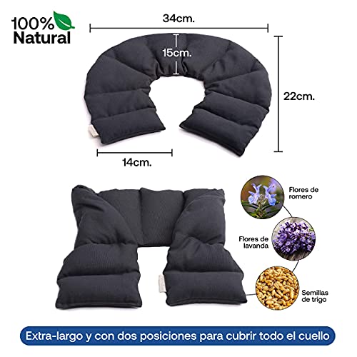 Saco Térmico Semillas - Saco Semillas Microondas Grande (80 x 15 cm) para Rodear Todo el Cuello y Calmar Eficazmente el Dolor Cervical - Calor Cervical con Olor a Lavanda y Romero (Thermikoa)