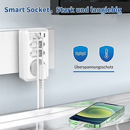 Saiwill Enchufe USB Pared, con 3 Puertos USB ,1 Puertos Tpye-c y 3 Tomas de CA ,Ladron Enchufe Multiple Pared Usado para Officio, Baño,Sala o Habitación.Blanco