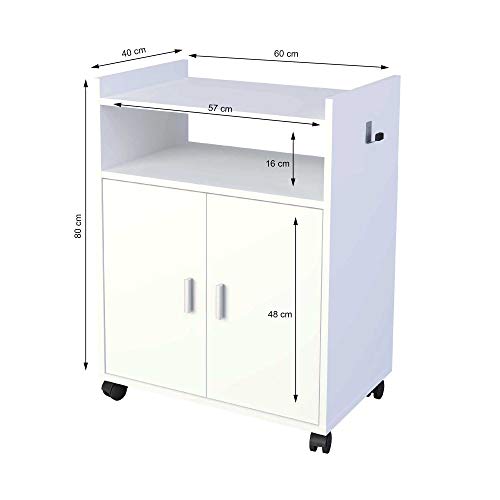 Samblo Senchi - Carro multiusos de cocina de melamina, Blanco, 79 x 60 x 40 cm