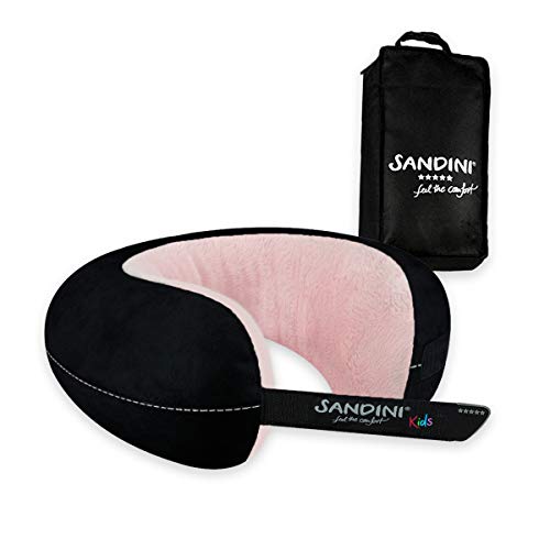 SANDINI TravelFix Kids Size – Almohada de Viaje Premium con Cierre/Almohada Cervical con función de Soporte ergonómico – Bolsa de Transporte con Clip de fijación Gratuita