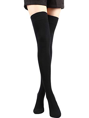 SATINIOR 1 Par de Calcetines hasta la Rodilla Antideslizantes Calcetines Altos de Algodón Negro Media de Arranque Largo