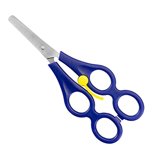 Schwertkrone Tijeras terapeutas con doble mango de 17 cm de longitud, color azul, tijeras de ayuda para niños, tijeras de aprendizaje, tijeras para manualidades, con muelle de retorno inoxidable