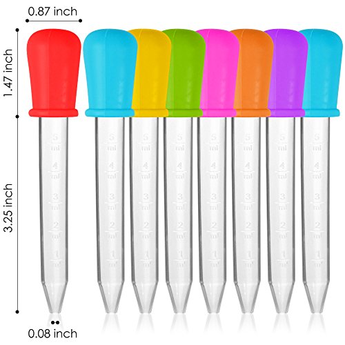 Senhai - Pipetas de silicona y plástico, 8 unidades, cuentagotas de transferencia, con punta de bombilla, para dulces, aceite, cocina, niños, en 7 colores