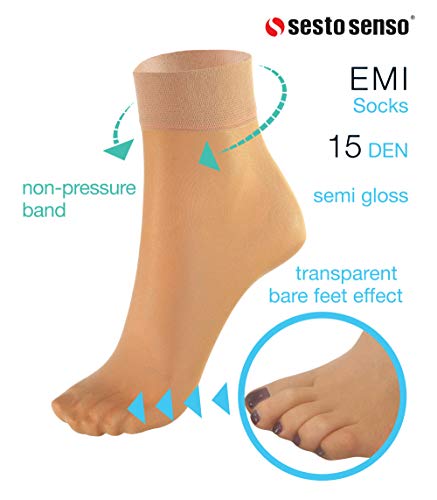 Sesto Senso Tobilleros Calcetines Medias Cortas Mujer 15 DEN Transparantes 4 Pares Naturale 2x2pack