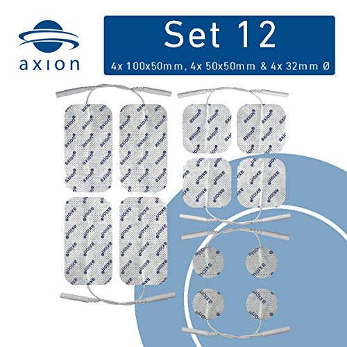 Set de 12 electrodos variados axion | electrodos TENS EMS para electroestimuladores con conexión clavija o banana de 2 mm | Parches adhesivos tens ems