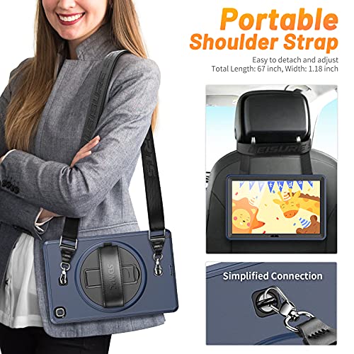 SEYMAC Funda delgada para Samsung Tab A7 2020 (10.4 pulgadas), carcasa a prueba de golpes con soporte giratorio, correa de mano, soporte para el hombro para Samsung Tab SM-T500, color azul marino