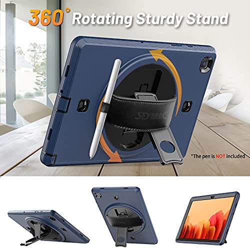 SEYMAC Funda delgada para Samsung Tab A7 2020 (10.4 pulgadas), carcasa a prueba de golpes con soporte giratorio, correa de mano, soporte para el hombro para Samsung Tab SM-T500, color azul marino