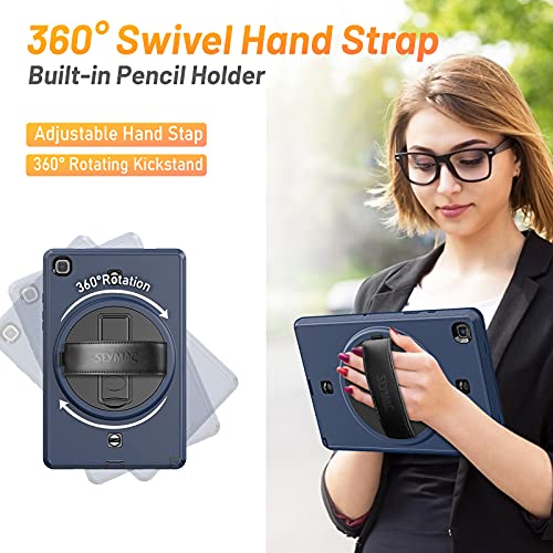 SEYMAC Funda delgada para Samsung Tab A7 2020 (10.4 pulgadas), carcasa a prueba de golpes con soporte giratorio, correa de mano, soporte para el hombro para Samsung Tab SM-T500, color azul marino