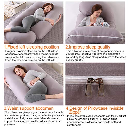 SHANNA Almohada de Embarazo,Almohada de Apoyo para Maternidad, Almohada de Cuerpo Completo, Apoyo Mejorado en Forma de G para Espalda,Caderas,piernas,Vientre Mujeres Embarazadas (Gris Claro)