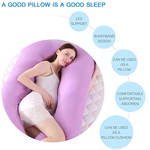 SHANNA - Almohada extragrande para adultos, almohada corporal para embarazadas y maternidad, en forma de U, con funda extraíble y lavable, 70 x 130 cm, algodón, Morado y rosa., 70*130CM