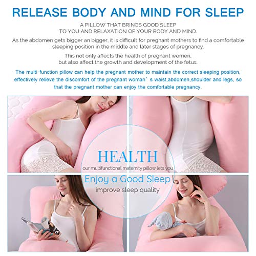 SHANNA - Almohada extragrande para adultos, almohada corporal para embarazadas y maternidad, en forma de U, con funda extraíble y lavable, 70 x 130 cm, algodón, Morado y rosa., 70*130CM