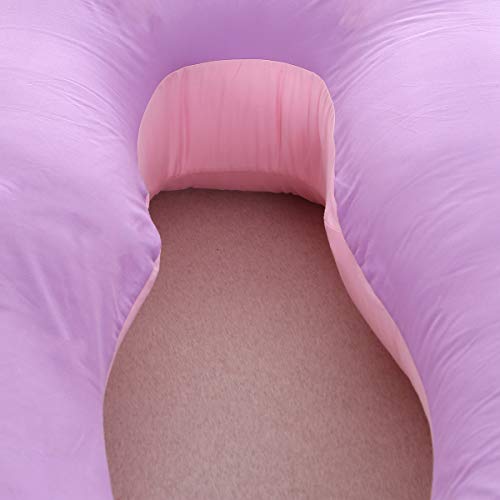 SHANNA - Almohada extragrande para adultos, almohada corporal para embarazadas y maternidad, en forma de U, con funda extraíble y lavable, 70 x 130 cm, algodón, Morado y rosa., 70*130CM