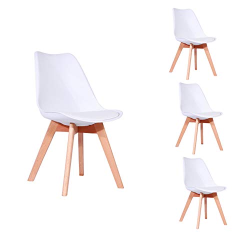 SHIITO - Pack de 4 sillas de Comedor en Color Blanco y con Patas de Haya, Modelo Otto THCD124. Diseño Sencillo y Elegante