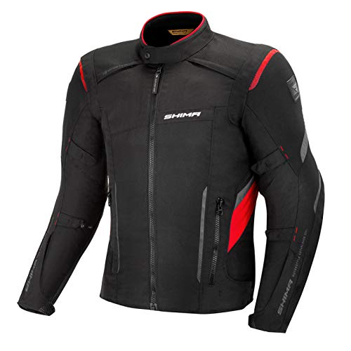 Shima RUSH Chaqueta Moto Hombre -Toda Estaciones Cazadora Moto Textil Hombre de 3 capas con membrana impemeable capa calefactora CE espalda, hombros, codos protecciones (Rojo, XXL)