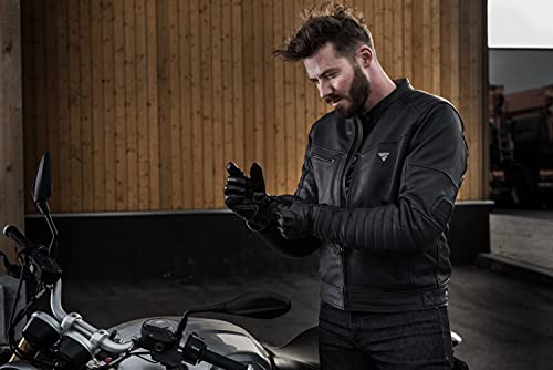 Shima WINCHESTER Chaqueta Moto Hombre - Cazadora moto hombre de cuero clásico con CE espalda, hombros, codos protecciones, reforzado costuras dobles (Negro, L)