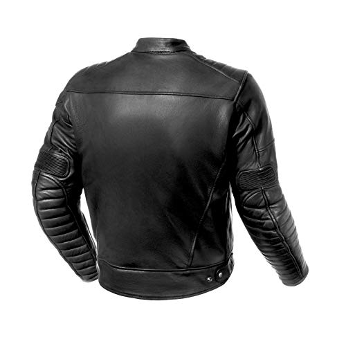 Shima WINCHESTER Chaqueta Moto Hombre - Cazadora moto hombre de cuero clásico con CE espalda, hombros, codos protecciones, reforzado costuras dobles (Negro, L)