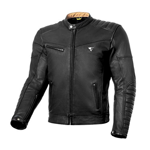 Shima WINCHESTER Chaqueta Moto Hombre - Cazadora moto hombre de cuero clásico con CE espalda, hombros, codos protecciones, reforzado costuras dobles (Negro, L)