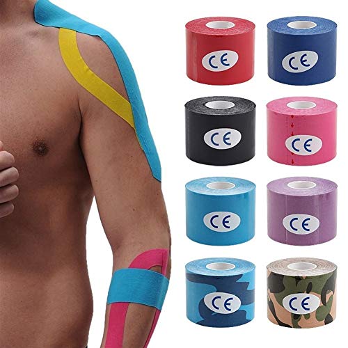 Shop-PEJ Cinta de kinesiotape para kinesiología atlética de 5 mx5 cm, cinesiólogo, rodilla, músculo, fútbol, voleibol, primeros auxilios, para ejercicio, deportes (color rosa camuflaje)