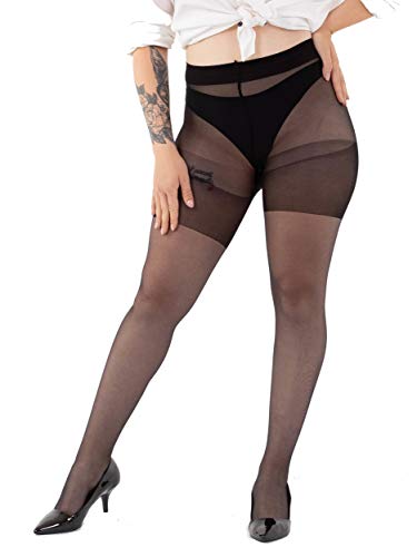 Sibinulo Pantimedias para Mujer 1 par 20 den Medias de Control de Talla Grande Lycra Extra Elástico Profundo Negro L