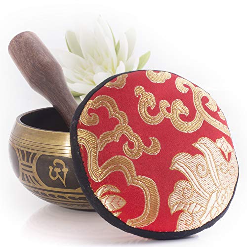 Silent Mind ~ Juego De Cuencos Tibetanos ~ Diseño Antiguo ~ Con Mazo De Superficie Doble Y Cojín De Seda ~ Promueve La Paz, La Curación De Chakras Y La Atención Plena ~ Un Regalo Exquisito