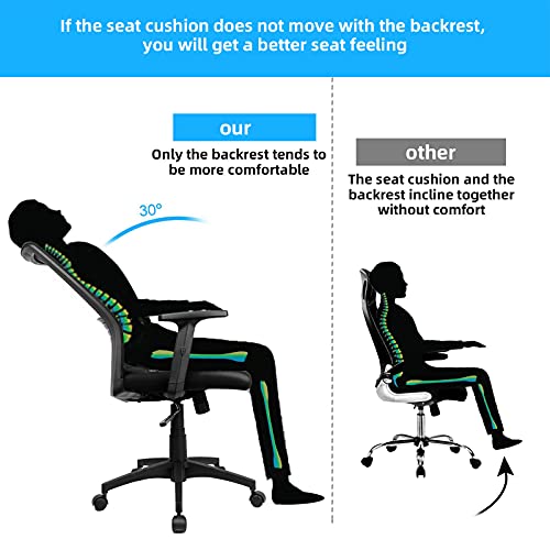 Silla de Oficina Silla Escritorio ergonómica Silla Giratoria Transpirable con Reposabrazos Ajustables, Función Inclinable 30 ° Silla Ergonómica,Silla oficina Soporte Lumbar Carga Máx 120 KG