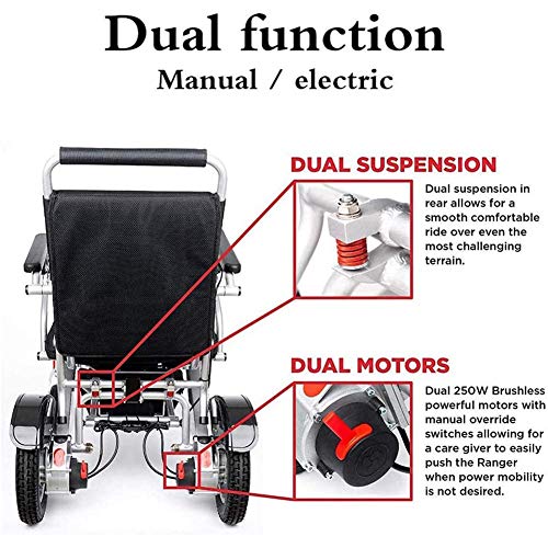 Silla De Ruedas Eléctrica Plegable Ligera, Silla De Ruedas De Ayuda Compacta Plegable, Doble Batería Silla De Ruedas Eléctrica De Mayor Autonomía De Conducción