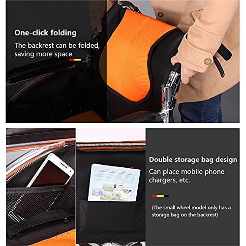 Silla de Ruedas para Adultos Respaldo Plegable con Pedales y Freno de Mano Vehículo de Transporte para Discapacitados Carro Multifuncional Silla de Ruedas Portátil Cojinete de Aleación Aluminio 100k