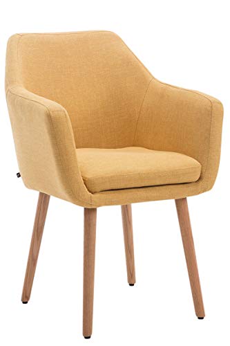 Silla De Visita Utrecht Tapizado En Tela I Silla De Comedor con Base De Madera I Silla De Salón Acolchada I Butaca Moderna Nórdica I Color:, Color:Amarillo, Color del Marco:Natura (Roble)