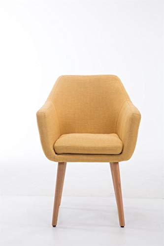 Silla De Visita Utrecht Tapizado En Tela I Silla De Comedor con Base De Madera I Silla De Salón Acolchada I Butaca Moderna Nórdica I Color:, Color:Amarillo, Color del Marco:Natura (Roble)