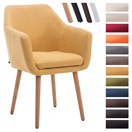 Silla De Visita Utrecht Tapizado En Tela I Silla De Comedor con Base De Madera I Silla De Salón Acolchada I Butaca Moderna Nórdica I Color:, Color:Amarillo, Color del Marco:Natura (Roble)