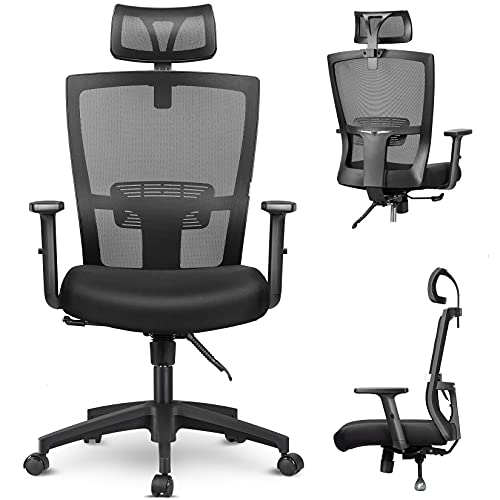 Silla Ergonómica de Oficina,Silla de oficina,Sillas Escritorio Ergonómicas Con Reposacabezas y Apoyabrazos ajustables, cómodo y fiable, Carga máx. 125kg/265lb
