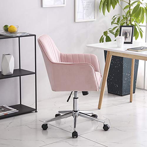 Silla Oficina Rosa por Juvenil Niña Ergnonmica Silla Escritorio con Ruedas Giratoria Altura Ajustable Silla de Ordenado el Hogar Trabajo Terciopelo (Rosa con brazos)