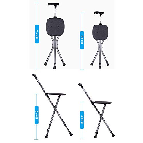 Silla Plegable para Bastón Asiento De Bastón Cinco Luces Led Ajustables En Altura, El Cabezal De La Lámpara Se Puede Girar Alto Unisex para Ancianos como Regalo, Luz Duradera, A
