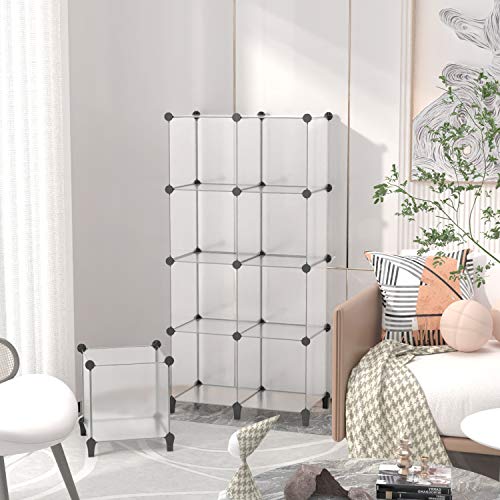 SIMPDIY Storage Cubos modulares 16 Cubos Transparente (124x124x30cm) Organizador portátil de plástico Estantería Estante Estante…