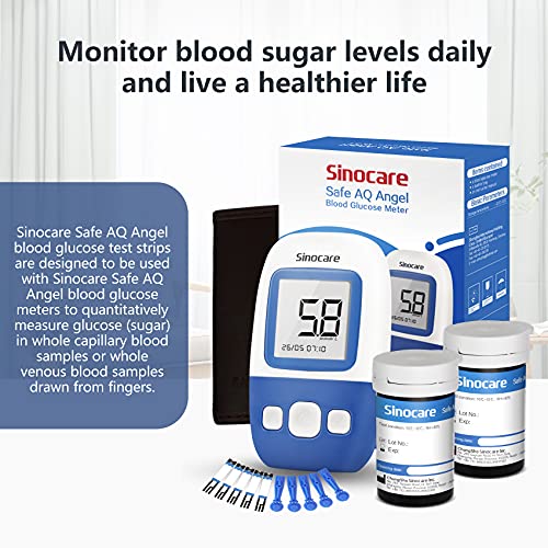 Sinocare Tiras Glucosa Medidor de Glucosa en Sangre Tiras de Prueba, 50 Tiras Reactivas sin Código, para Safe AQ Angel (Safe AQ Angel Tiras 50)