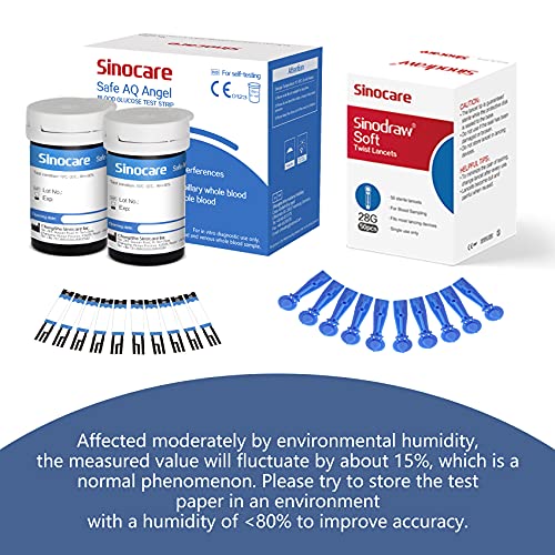 Sinocare Tiras Glucosa Medidor de Glucosa en Sangre Tiras de Prueba, 50 Tiras Reactivas sin Código, para Safe AQ Angel (Safe AQ Angel Tiras 50)