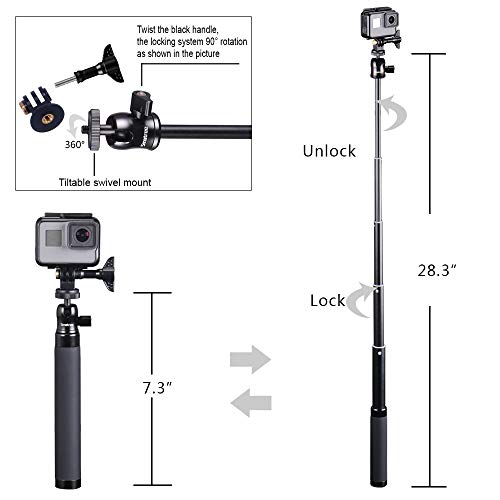 Smatree SQ2 Palo Selfie Extendable Stick/Monopod con Trípode para GoPro Hero 2018, Hero 10/9/8/7/6/5/4/3+/3/2/1/Fusion/Session/Ricoh Theta S/V,M15,Osmo Action Cámaras y Teléfonos Celulares