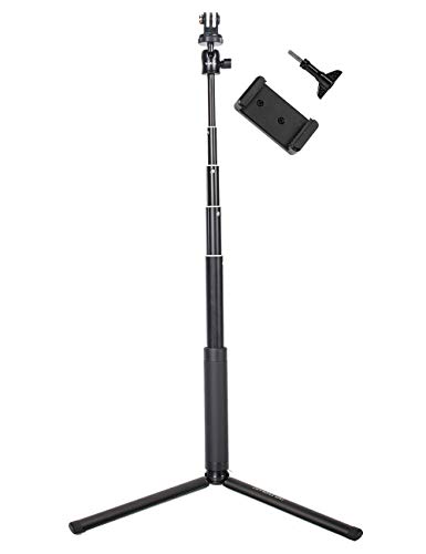 Smatree SQ2 Palo Selfie Extendable Stick/Monopod con Trípode para GoPro Hero 2018, Hero 10/9/8/7/6/5/4/3+/3/2/1/Fusion/Session/Ricoh Theta S/V,M15,Osmo Action Cámaras y Teléfonos Celulares