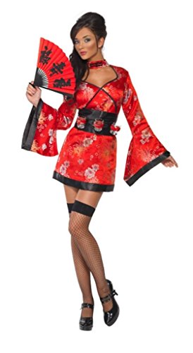 Smiffy'S 20559S Disfraz De Geisha Del Vodka, Vestido Y Cinturón Con Soporte Para Vasos De Chupit, Rojo, S - Eu Tamaño 36-38