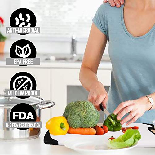 Smyidel Juego de Tablas de Cortar,Tablas de Cocina para Cortar, Tabla de Cortar de Plástico, sin BPA, con Ranuras para zumos, Apta para Lavavajillas(Juego de 3 Unidades) (Negro)