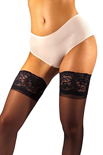 sofsy Medias de Mujer Hasta el Muslo – Medias con Encaje y Sujeción de Silicona – Medias de Compresión de Mujer 20 Den - Medias de Nailon Hechas en Italia Black 3/4 - Medium/Large