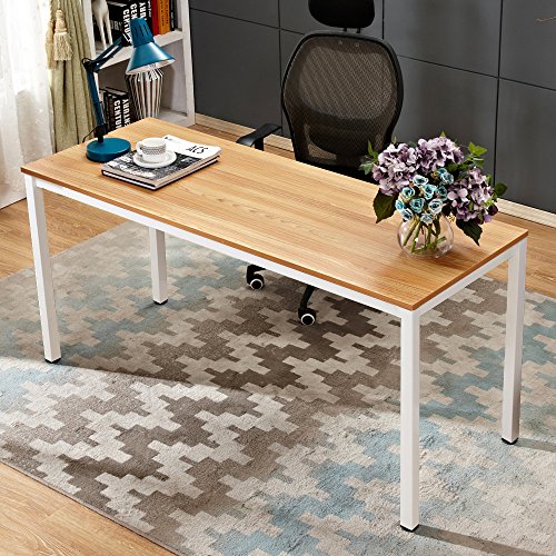 sogesfurniture Escritorios Mesa de Ordenador 160x60cm Grande Escritorios para Computadora Escritorio de Oficina Mesa de Estudio Mesa de Trabajo de Madera y Acero, Teca&Blanco BHEU-AC3BW-160