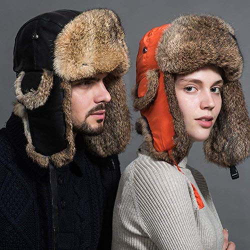 Sombrero De Aviador Unisex para Hombre Piel Mujer para De Conejo Especial Estilo Sombrero De Bombardero Ruso Invierno Cálido Sombrero De Piel Adulto (Color : Black 1, Size : One Size)