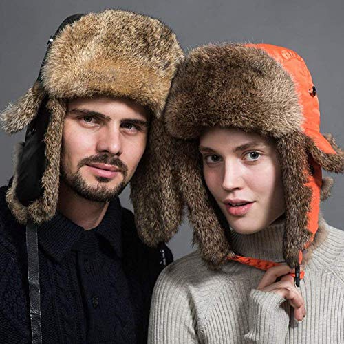 Sombrero De Aviador Unisex para Hombre Piel Mujer para De Conejo Especial Estilo Sombrero De Bombardero Ruso Invierno Cálido Sombrero De Piel Adulto (Color : Black 1, Size : One Size)